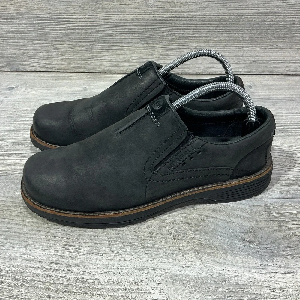 Merrell Realm Moc Shoes Mens 8 Slip On Round Toe Comfort Low Top J42149 Black